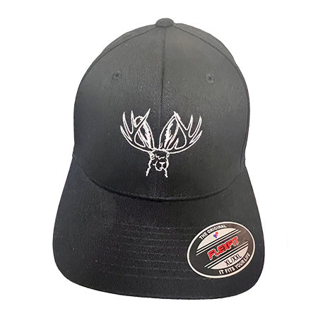 Load image into Gallery viewer, Flexfit Curved Bill Hat (Black w/ Jackalope Icon)
